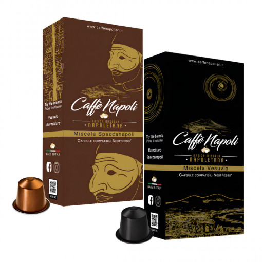 Pachet mixt Capsule cafea artizanala, Caffé Napoli, VESUVIO & SPACCANAPOLI, compatibile cu sistemul NESPRESSO, 20 capsule aluminiu, 20 bauturi