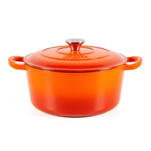 Ceaun din fonta emailata 4.8L, Lätt Home, tip cuptor olandez, cu capac 26 cm, antiaderent, portocaliu