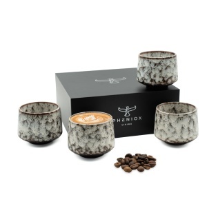 Cesti barista pentru cappuccino, Tibet White, ceramica stoneware, set 4 x 180 ml