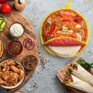 Cos servire tip husa termica pentru lipii Tortillas, bumbac, rotund, 30 cm, compatibila microunde - Img 4