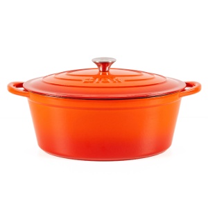Oala ovala din fonta emailata, 3.8 L, cu capac, tip cuptor olandez, Cocotte by Lätt Home, 29 x 21 cm, portocaliu