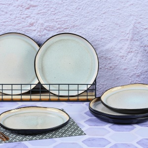 Serviciu de masa 6 persoane, set Esential 18 piese, colectia Iris, Boluri/Farfurii intinse, ceramica glazurata, alb Ivory - Img 4