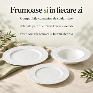 Serviciu de masa pentru 4 persoane, Set 12 piese Oasis White, Farfurii intinse/adanci, ceramica alba - Img 8