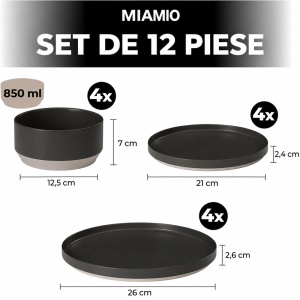 Serviciu de masa pentru 4 persoane, Set 12 piese Sierra Basalt, Boluri, Farfurii intinse, ceramica, antracit - Img 2