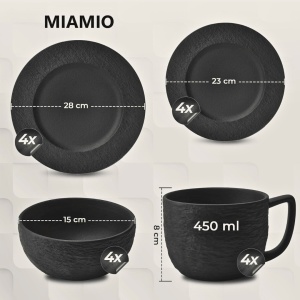 Serviciu de masa pentru 4 persoane, Set 16 piese Oasis, Cani, Boluri, Farfurii intinse, ceramica, negru - Img 2
