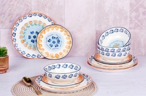Serviciu de masa pentru 4 persoane, Set Esential 12 piese Napoli Citrus, portelan pictat manual - Img 2