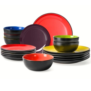 Serviciu de masa pentru 6 persoane, Set 18 piese Le Papillon, Boluri, Farfurii intinse, ceramica, multicolor