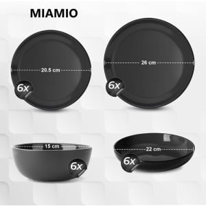 Serviciu de masa pentru 6 persoane, Set 24 piese Le Papillon, Boluri, Farfurii intinse/adanci, ceramica, negru - Img 2