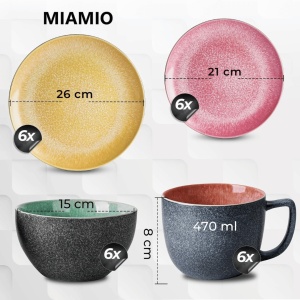 Serviciu de masa pentru 6 persoane, Set complet 24 piese Las Palmitas, Cani, Boluri, Farfurii intinse, ceramica, multicolor - Img 2