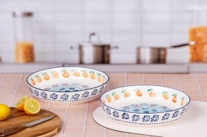 Set 2 Boluri fructiera, NAPOLI Citrus, portelan pictat manual, rotund Ø25.5cm - Img 2