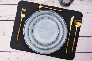 Set 24 Tacamuri inox ABEL, 6 persoane, 6 x Cutite, 6 x Linguri, 6 x Furculite, 6 x Lingurite, Otel inoxidabil, design modern, Auriu mat - Img 2