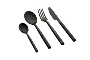 Set 24 Tacamuri inox NILS, 6 persoane, 6 x Cutite, 6 x Linguri, 6 x Furculite, 6 x Lingurite, Otel inoxidabil, design elegant, Negru lucios - Img 1
