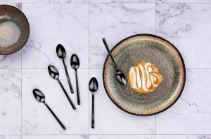 Set 24 Tacamuri inox OLAF, 6 persoane, 6 x Cutite, 6 x Linguri, 6 x Furculite, 6 x Lingurite, Otel inoxidabil, design rafinat, Negru lucios - Img 4