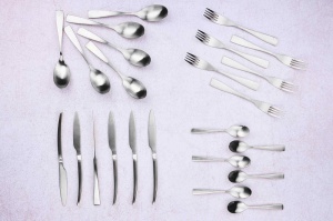 Set 24 Tacamuri inox SVEN, 6 persoane, 6 x Cutite, 6 x Linguri, 6 x Furculite, 6 x Lingurite, Otel inoxidabil, design ultra-modern, Argintiu mat - Img 3