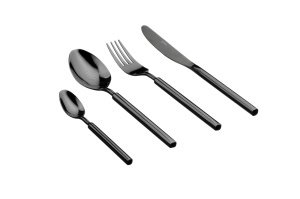 Set 24 Tacamuri inox VIGGO, 6 persoane, 6 x Cutite, 6 x Linguri, 6 x Furculite, 6 x Lingurite, Otel inoxidabil, design modern traditional, Negru lucios - Img 1