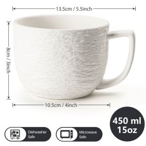 Set 4 Cani Caffé latte, colectia Oasis, ceramica, alb, 450 ml - Img 2