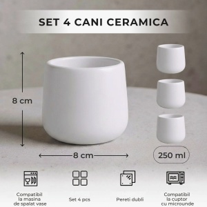 Set 4 Cani pentru cafea, colectia Nami, ceramica, Alb, 250 ml - Img 2