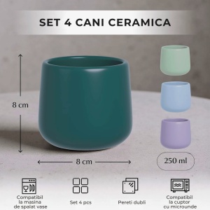 Set 4 Cani pentru cafea, colectia Nami, ceramica, Pastel Coast multicolor, 250 ml - Img 2