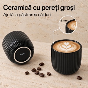 Set 4 Cesti Cafea, Senita negru, ceramica, fara toarta, 250 ml - Img 5