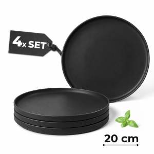 Set 4 Farfurii intinse aperitiv, colectia Luxe, ceramica, negru, D. 20 cm