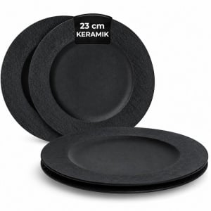 Set 4 Farfurii intinse desert, Oasis Black, ceramica, 23 cm