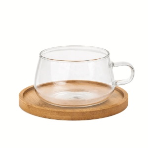 Set 4 Pahare de ceai cu farfurie din bambus, colectia Olea, sticla, transparent, 280 ml - Img 9