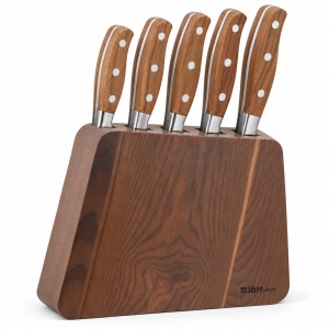 Set 5 Cutite de bucatarie cu suport din lemn de frasin, Lätt Home Skärpa, lame inox 9–20 cm
