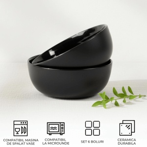 Set 6 Boluri ceramice, Le Papillon, Negru, Ø15cm, 500 ml - Img 7