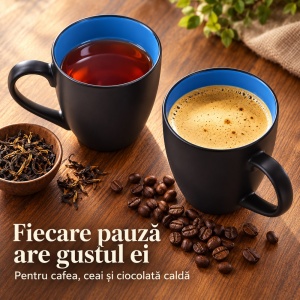 Set 6 Cani cafea si ceai MIAMIO Le Papillon, ceramica, 350 ml, interior albastru - Img 8