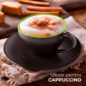 Set 6 Cesti de cappuccino cu farfurie, colectia Le Papillon, ceramica, verde, 175 ml - Img 5