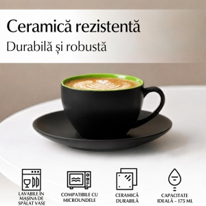 Set 6 Cesti de cappuccino cu farfurioara, Le Papillon Green, ceramica, 175 ml - Img 5