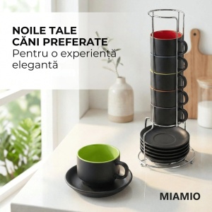 Set 6 Cesti de Espresso cu farfurie, colectia Le Papillon, ceramica, Multicolor, 75 ml - Img 5