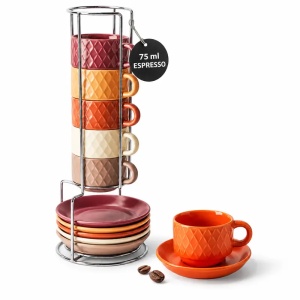 Set 6 Cesti de espresso cu farfurie, colectia Palmanova Magma multicolor, ceramica, 75 ml - Img 8