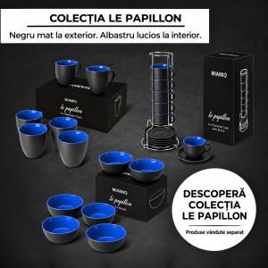 Set 6 Cesti espresso 75 ml cu farfurioare si suport, MIAMIO Le Papillon, albastru - Img 8