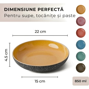 Set 6 Farfurii adanci supa, colectia Las Palmitas, ceramica, multicolor, 850 ml - Img 2