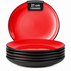 Set 6 Farfurii intinse desert, Le Papillon Red, ceramica, 21 cm