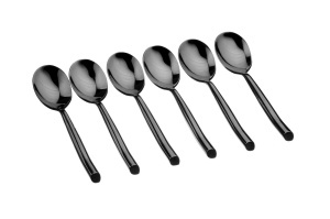 Set 6 lingurițe cafea KNUT, oțel inoxidabil, curbe asimetrice, negru lucios - Img 1