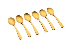 Set 6 lingurițe cafea OGLU, oțel inoxidabil, design ergonomic modern, auriu mat - Img 1