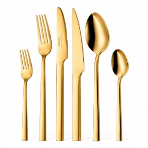 Set Tacamuri pentru 6 persoane, 36 piese cu cutit, furculita, lingura, inox 18/10, auriu lucios