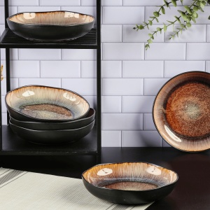 Set Vesela 48 piese - Serviciu Complet de masa 6 persoane, Cani/Cesti, Boluri, Farfurii intinse/adanci, ceramica glazurata - colectia Iris Wild brown - Img 4