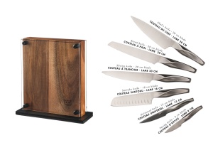 Suport pentru cutite RAUMA + Set 6 Cutite de bucatarie LARUS, lama inox satinat cu maner gri metalizat - Img 3