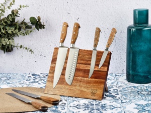 Suport pentru cutite VANTAA + Set 6 Cutite de bucatarie JAKOB, lama inox satinat cu maner lemn salcam - Img 2