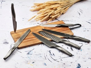 Suport pentru cutite VANTAA + Set 6 Cutite de bucatarie LARUS, lama inox satinat cu maner gri metalizat - Img 7