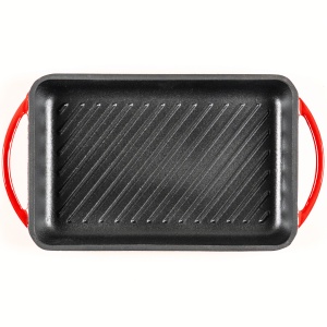 Tava Grill dreptunghiulara din fonta emailata, Lätt Home, 39 x 22 cm, compatibila inductie, rosu Cherry - Img 3