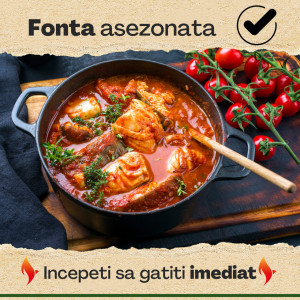 Ceaun cuptor olandez din fonta, Funkenflug, cu capac tigaie 2 in 1 reversibil, 25cm, 4.7 l, negru, cu suport oala si manere din silicon, e-book retete inclus