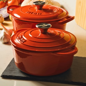 Ceaun din fonta emailata 2.8L, Lätt Home, tip cuptor olandez, cu capac 22 cm, antiaderent, portocaliu - Img 7