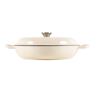 Cratita fonta emailata cu capac, 3.2L, 30cm, Cocotte tip Casserole Dish, alb Antique - Lätt Home - Img 6
