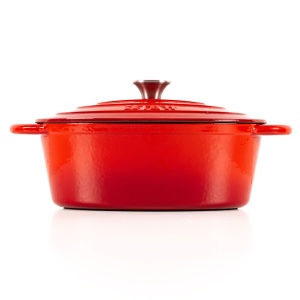 Oala ovala din fonta emailata, 6 L, cu capac, tip cuptor olandez, Cocotte by Lätt Home, 33 x 26 cm, rosu Cherry - Img 6