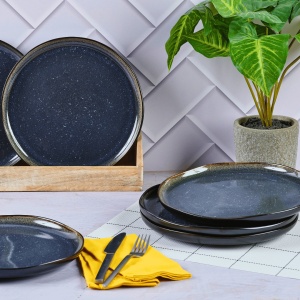 Serviciu de masa 6 persoane, set Esential 18 piese, colectia Iris, Boluri/Farfurii intinse, ceramica glazurata, albastru Night - Img 4