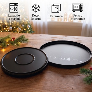 Serviciu de masa de Craciun pentru 8 persoane, MIAMIO Vinter, 24 piese, ceramica, negru - Img 6
